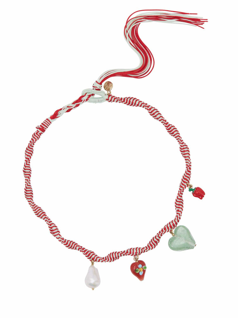 Tesori rossa macrame charm necklace