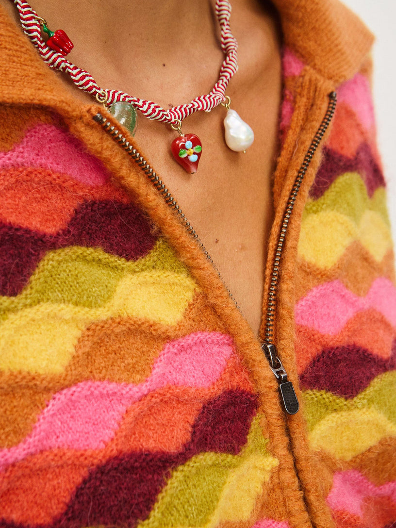 Tesori rossa macrame charm necklace