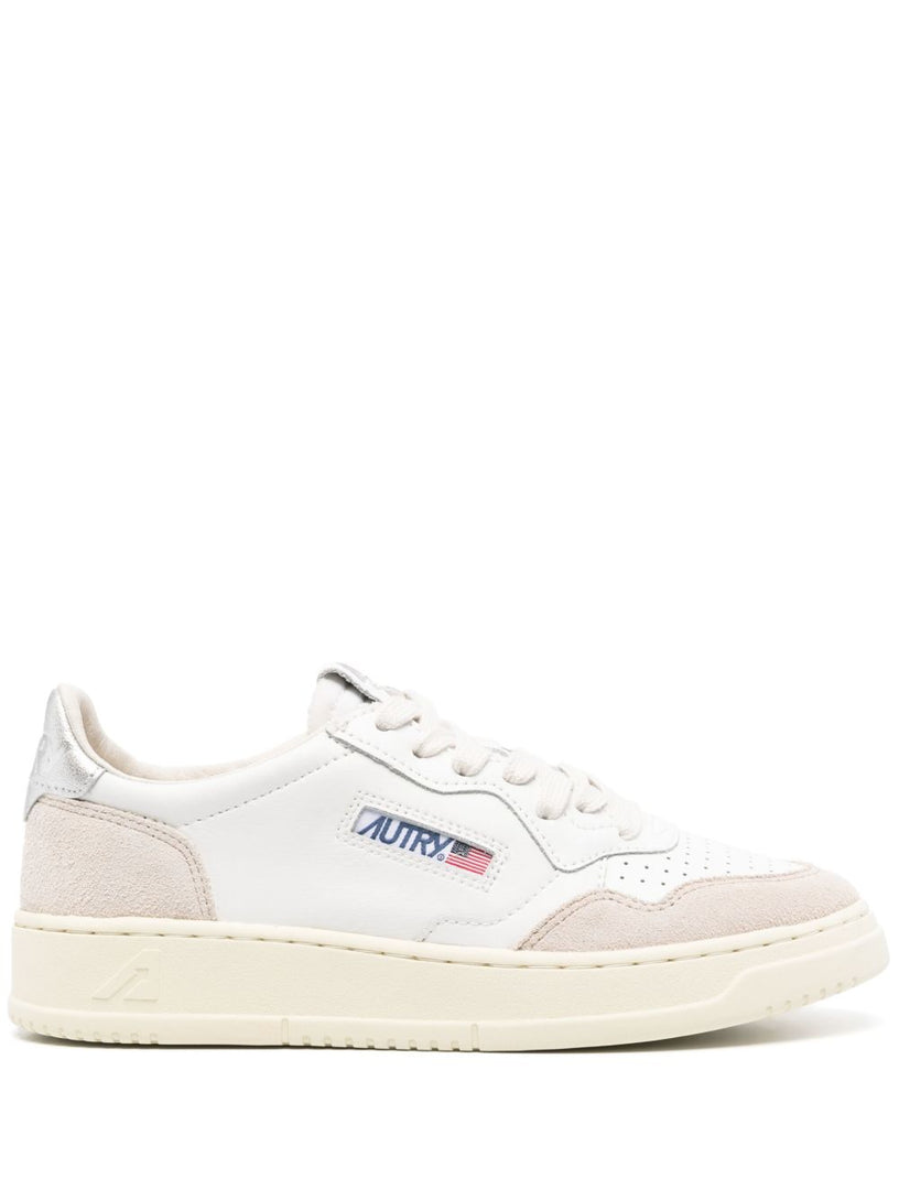Medalist Low Sneakers in White and Silver Leather and Suede