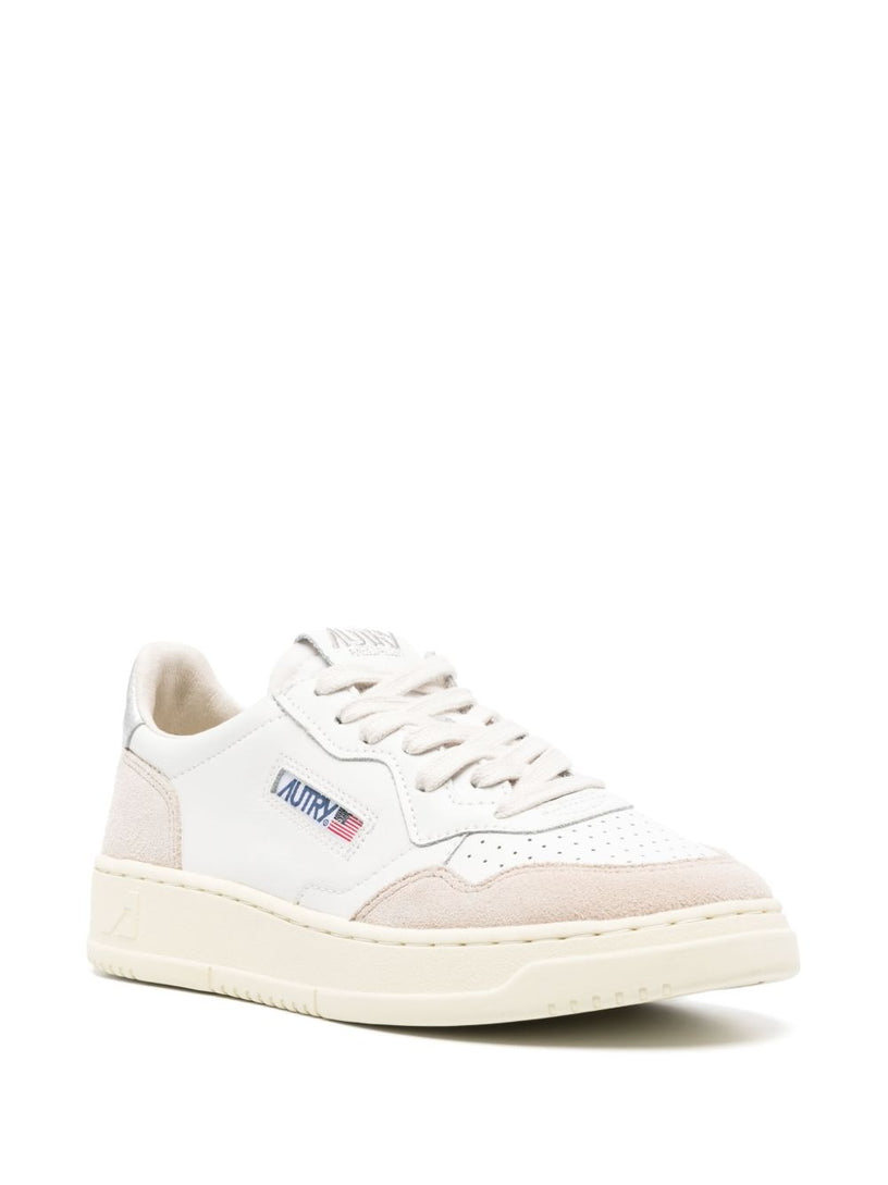 Medalist Low Sneakers in White and Silver Leather and Suede