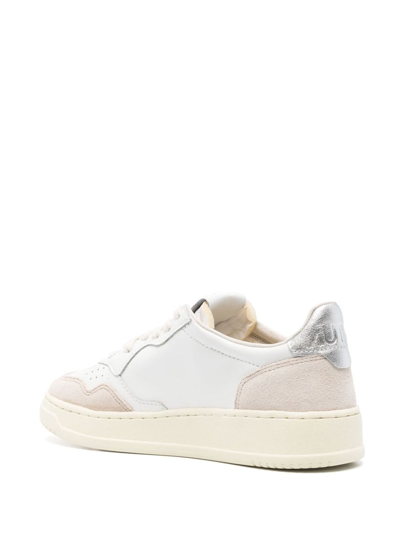 Medalist Low Sneakers in White and Silver Leather and Suede