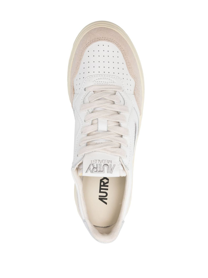 Medalist Low Sneakers in White and Silver Leather and Suede