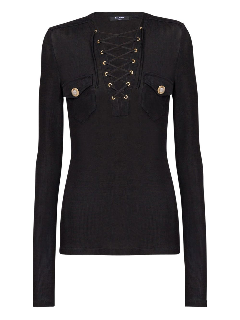 Long-sleeved lace-up top