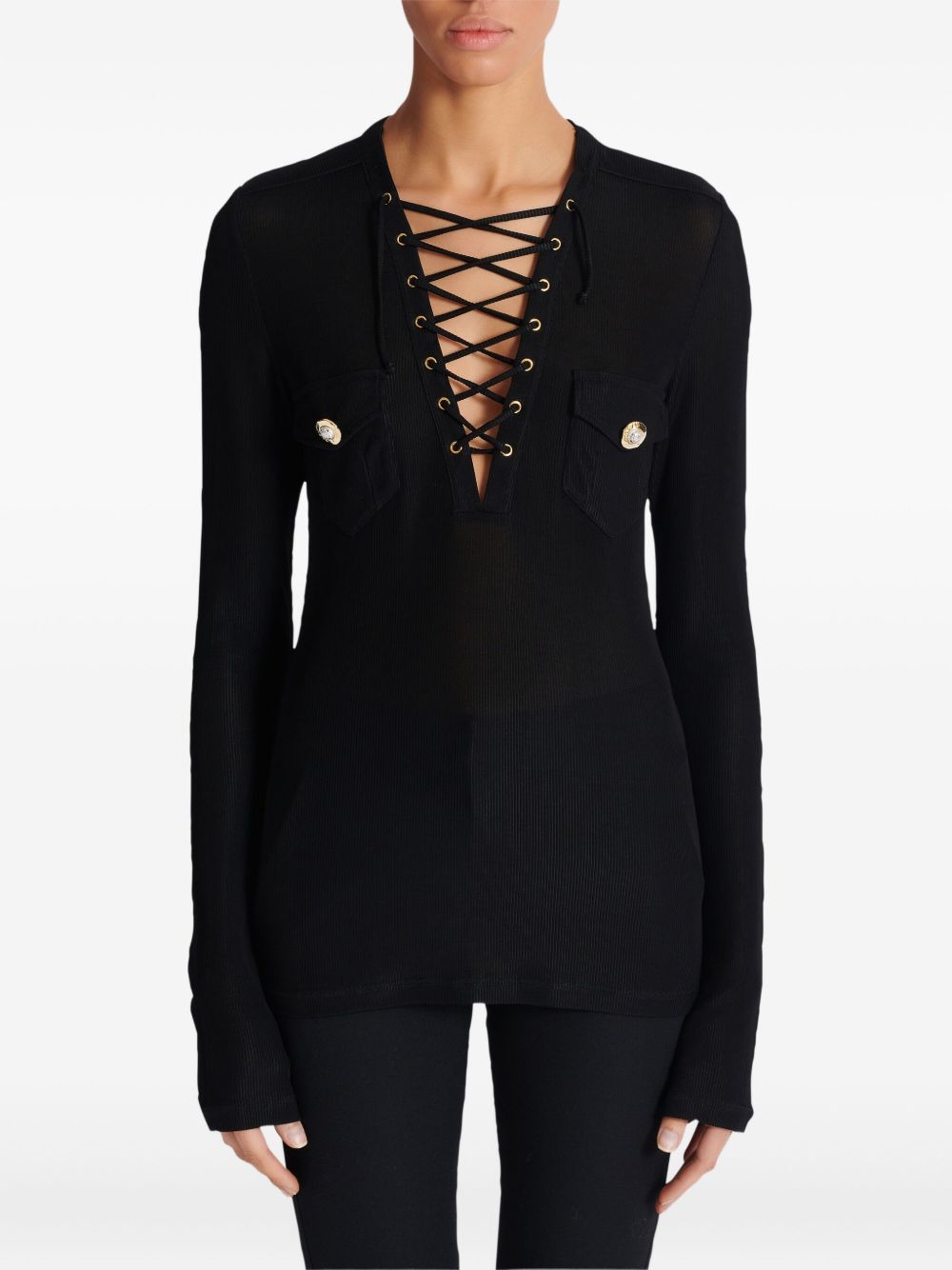 Long-sleeved lace-up top