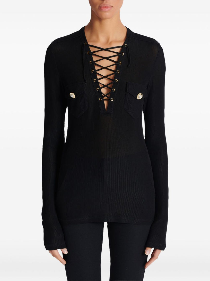 Long-sleeved lace-up top