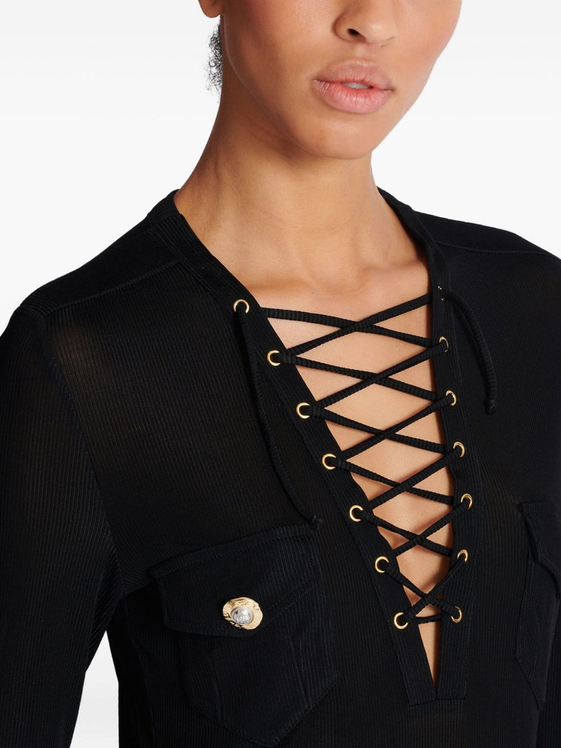 Long-sleeved lace-up top