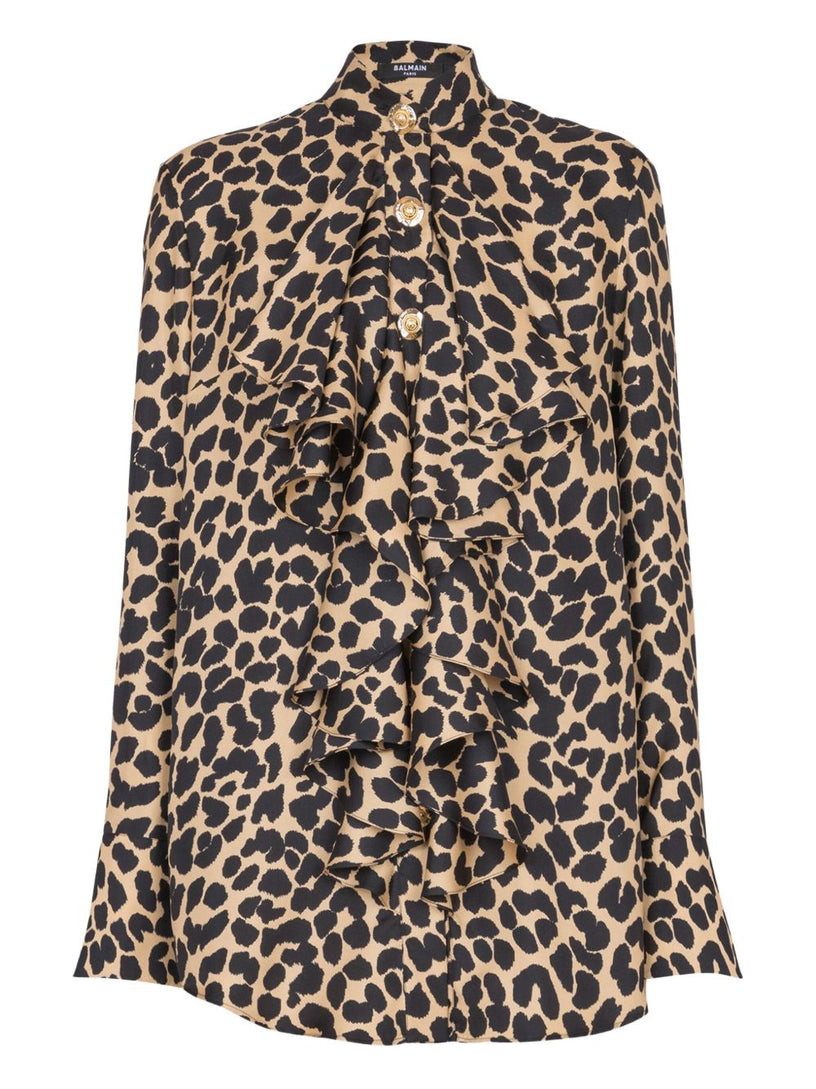 Ruffled shirt with leopard print