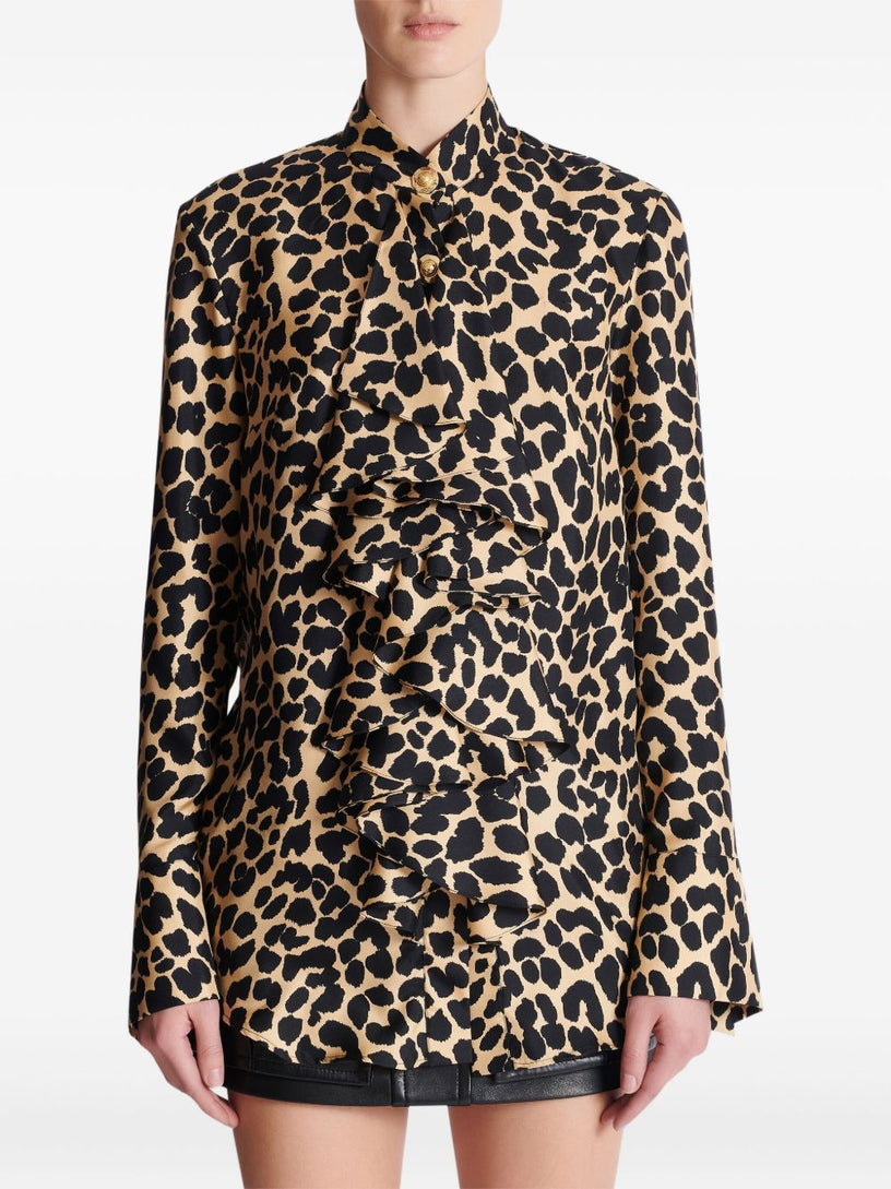 Ruffled shirt with leopard print
