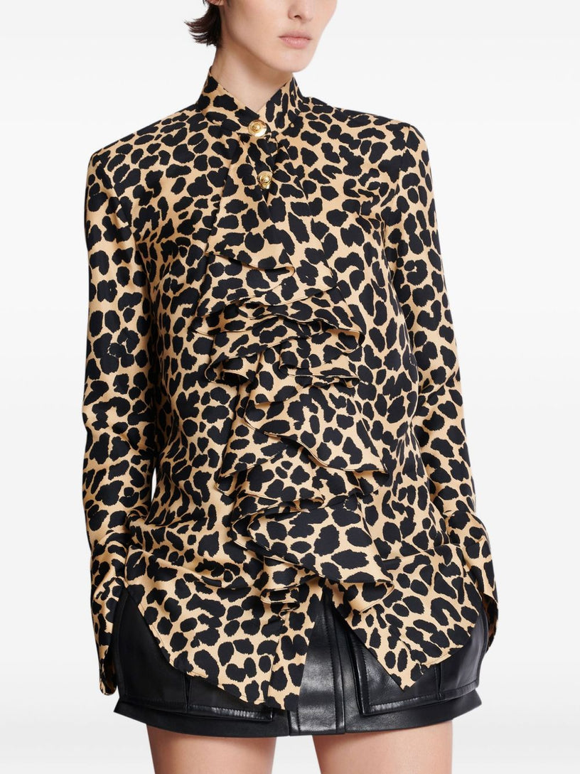 Ruffled shirt with leopard print