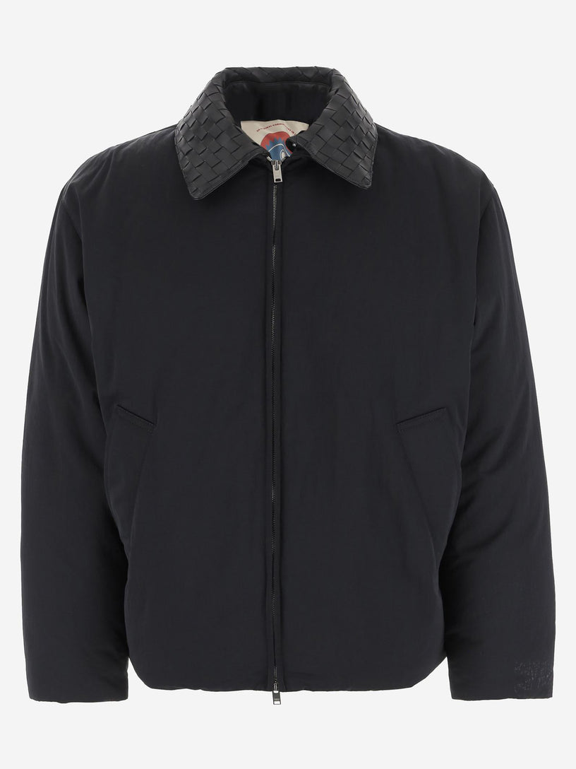 Down jacket with intrecciato collar