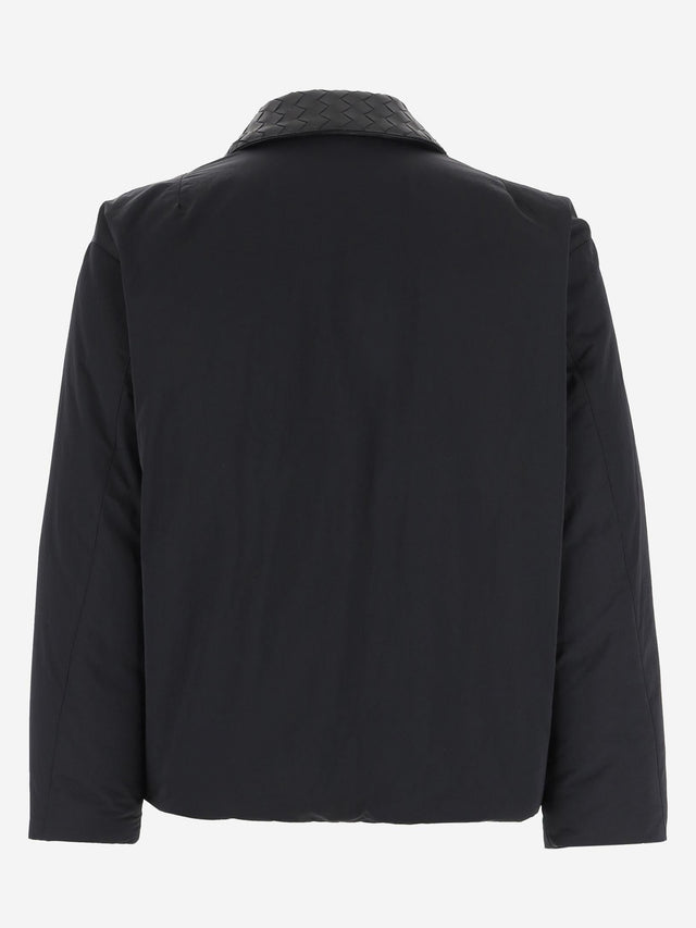 Down jacket with intrecciato collar