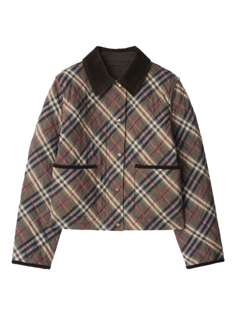 Cropped check quilted cotton jacket