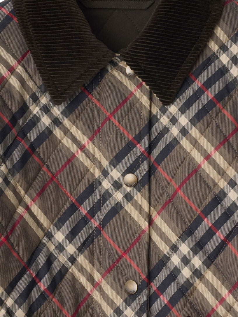 Cropped check quilted cotton jacket