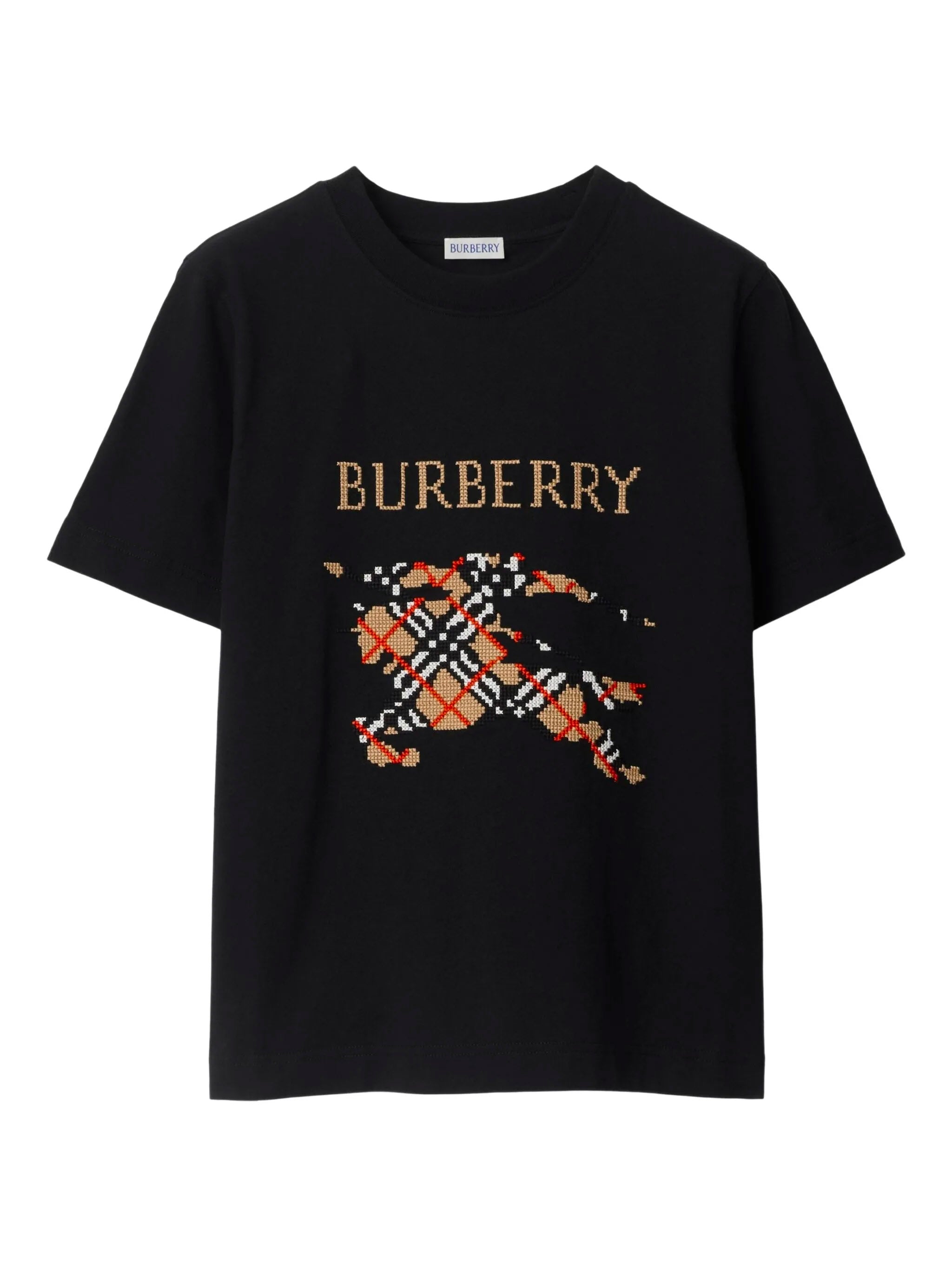 Cotton T-shirt with cross stitch EKD Burberry Nero | Grifo210