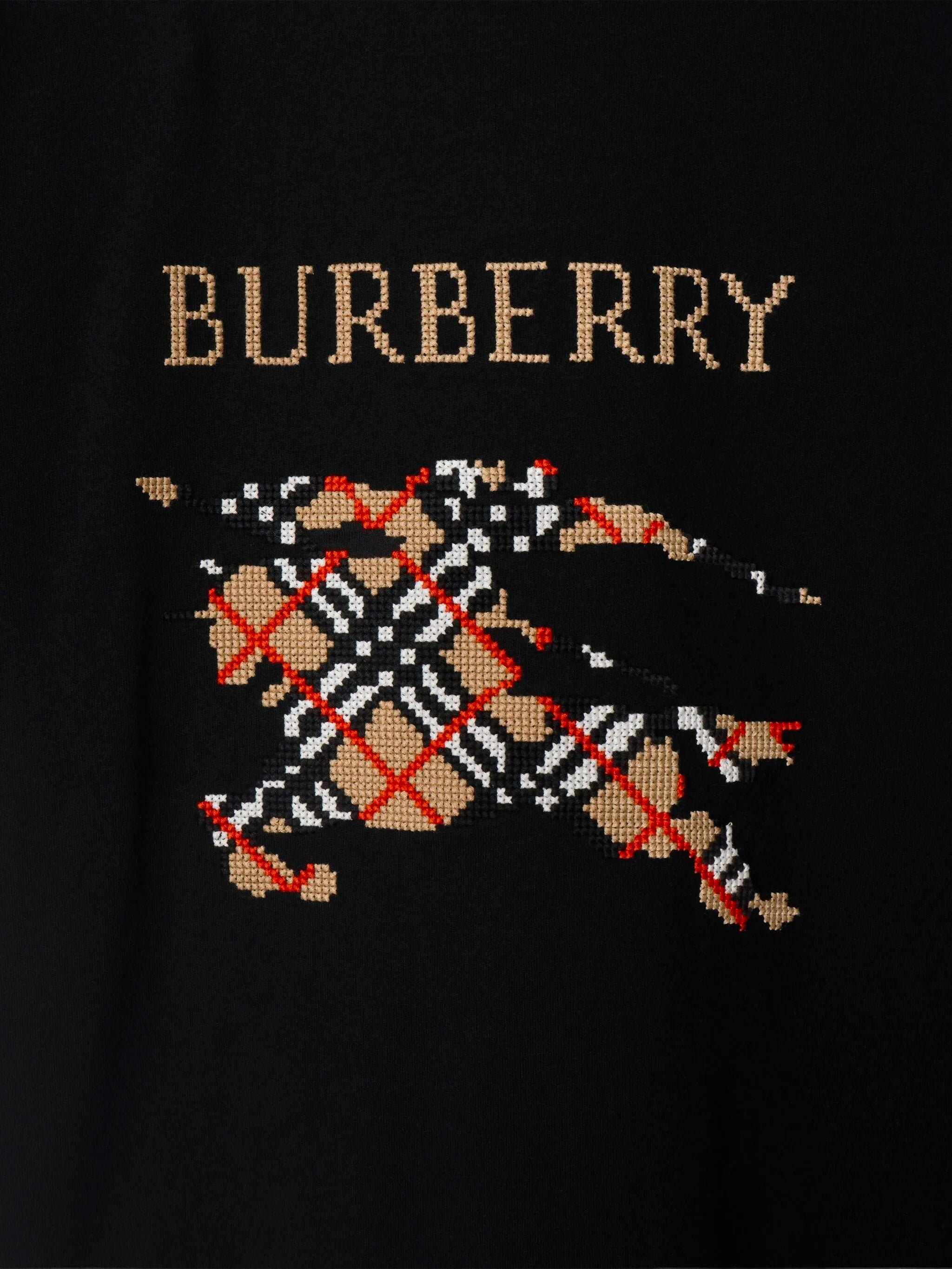 Cotton T-shirt with cross stitch EKD Burberry Nero | Grifo210