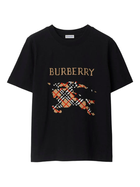 Cotton T-shirt with cross stitch EKD Burberry Nero | Grifo210