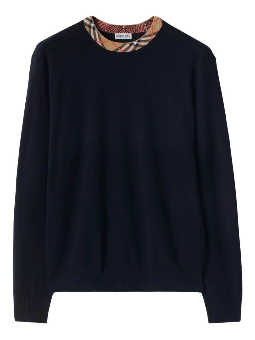 Check Trim Wool Sweater