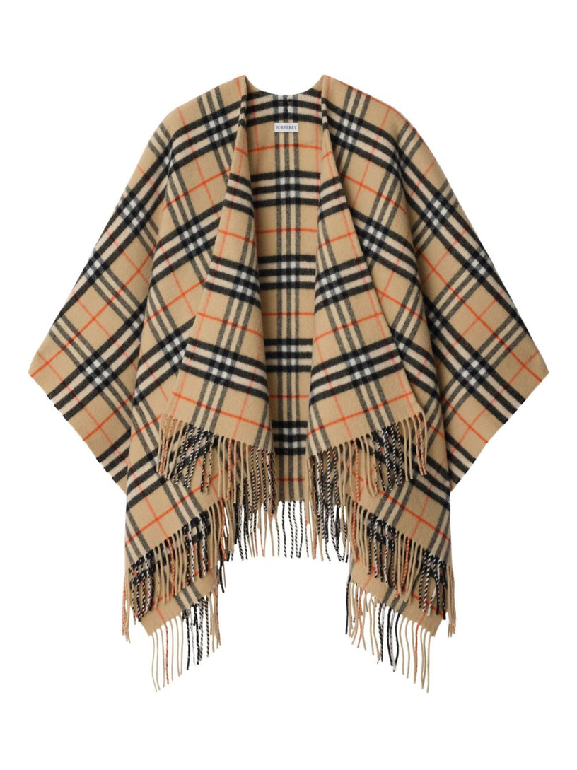 Wool and Cashmere Check Cape