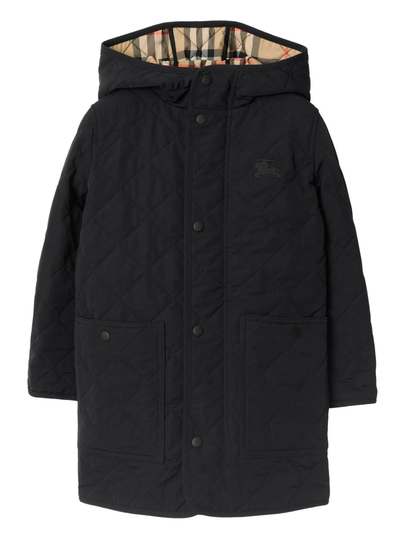 Quilted nylon coat with hood