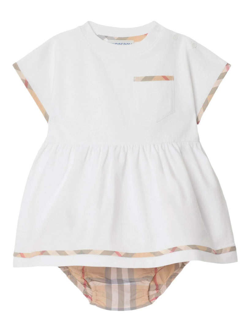 Check Trim Cotton Dress with Bloomers