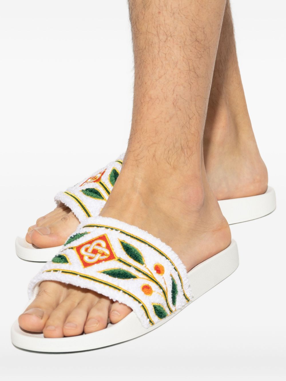 Embroidered terry slider