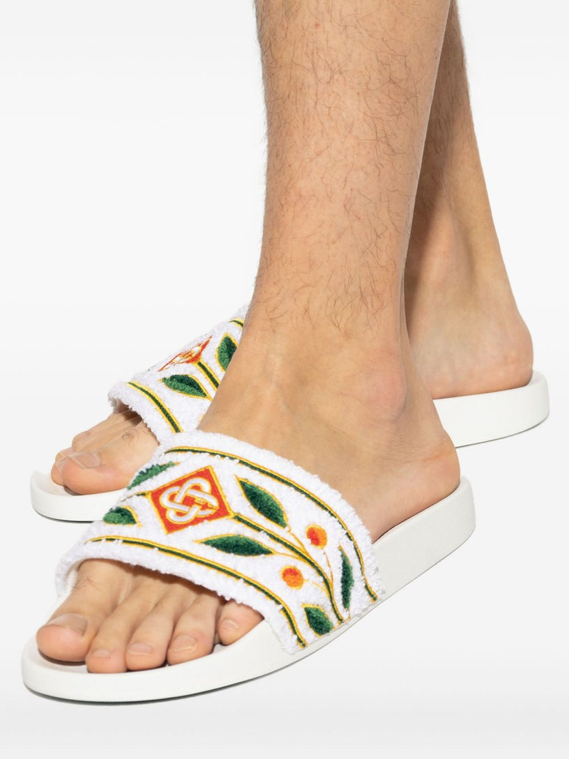 Embroidered terry slider