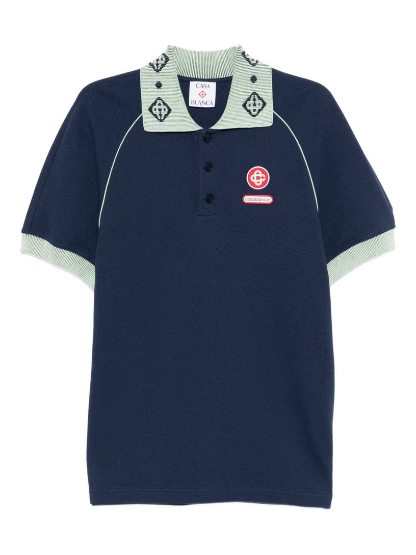 Raglan polo shirt with chenille collar