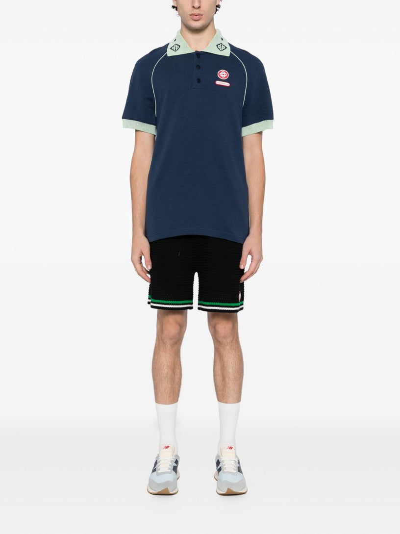 Raglan polo shirt with chenille collar