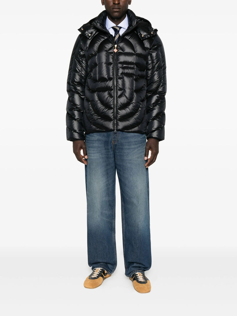 Quilted nylon down jacket with monogram