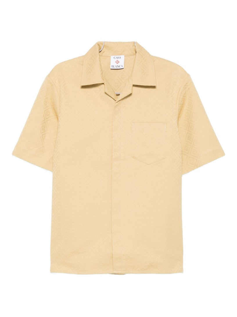 Short-sleeved jacquard cotton shirt with monogram