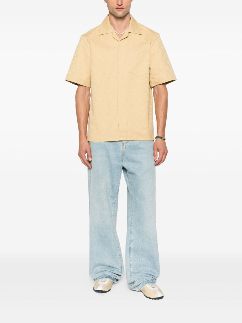 Short-sleeved jacquard cotton shirt with monogram