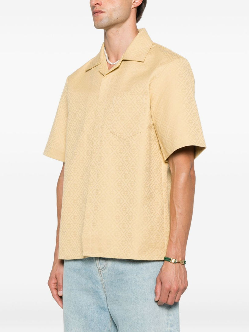 Short-sleeved jacquard cotton shirt with monogram