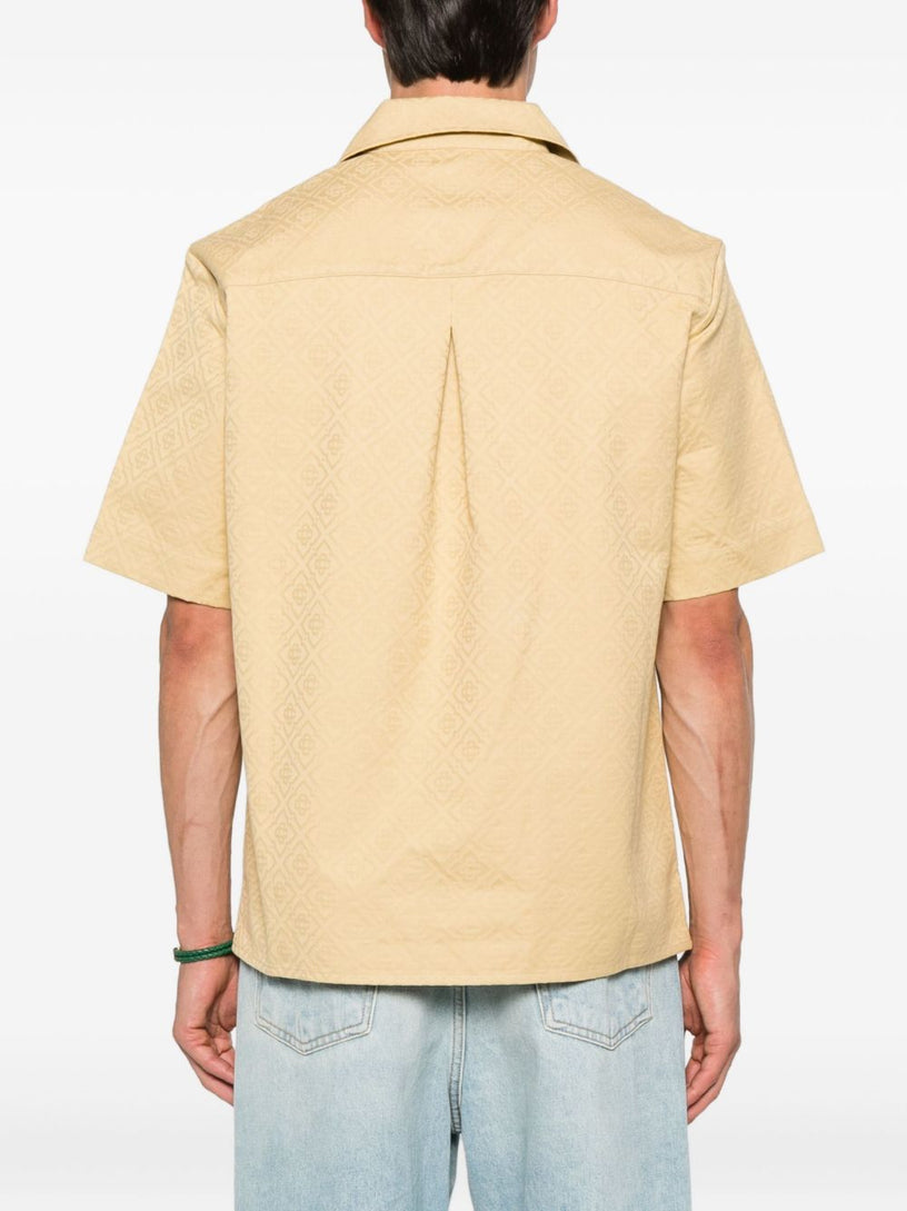 Short-sleeved jacquard cotton shirt with monogram