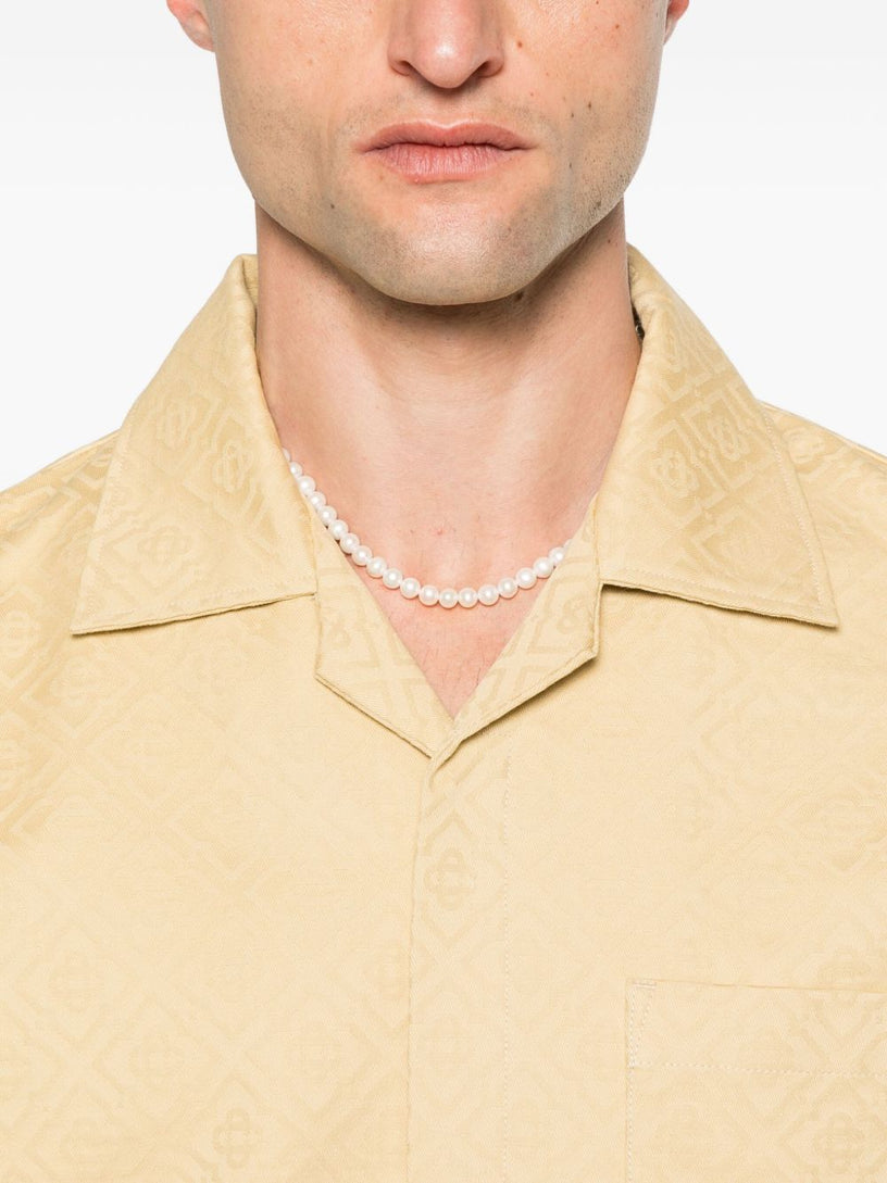 Short-sleeved jacquard cotton shirt with monogram