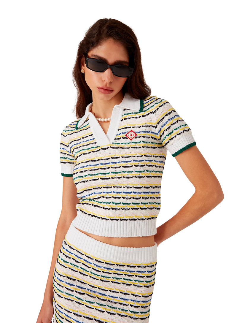 Tuck Stitch Cropped Polo Shirt