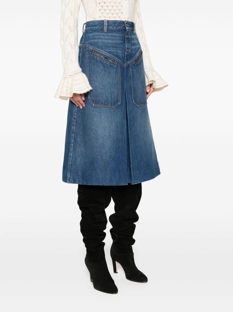 Knee-length skirt in denim