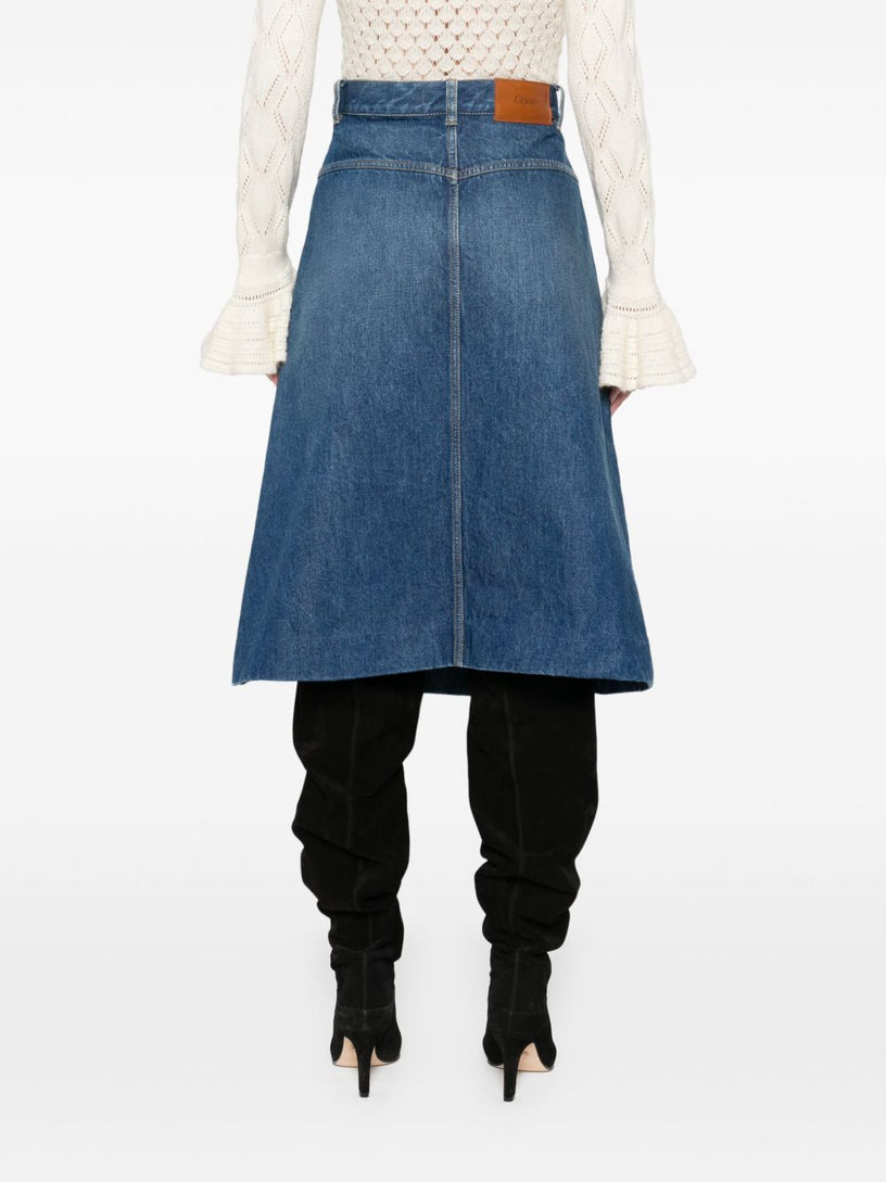 Knee-length skirt in denim