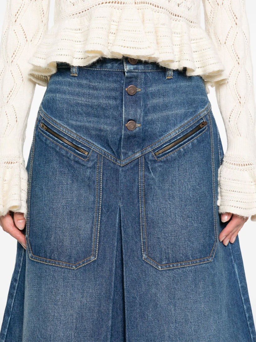 Knee-length skirt in denim