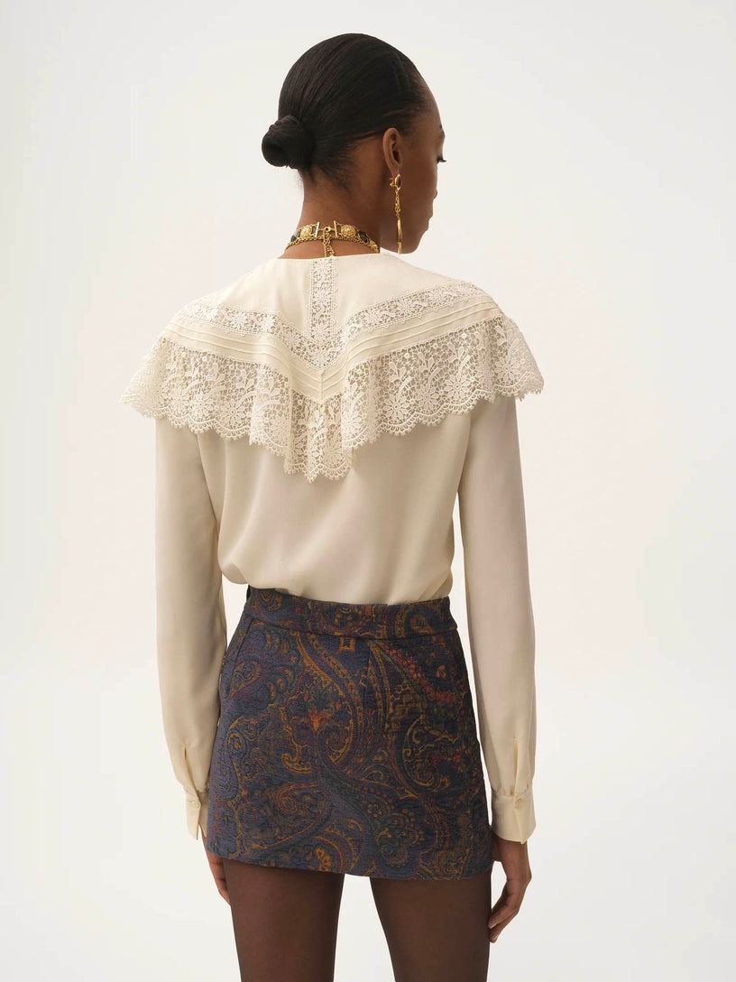 Crêpe de chine and lace gathered blouse