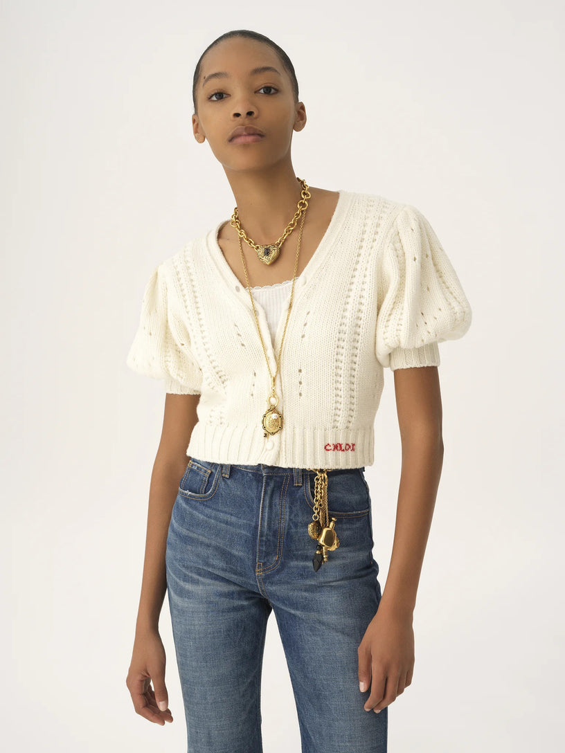 Puff-sleeve cardigan