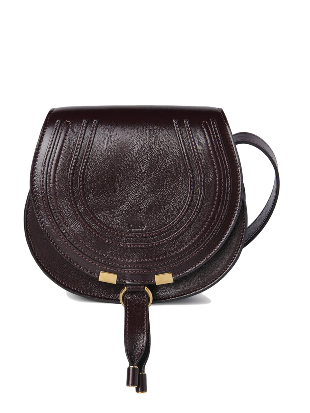 Marcie small saddle bag in shiny leather