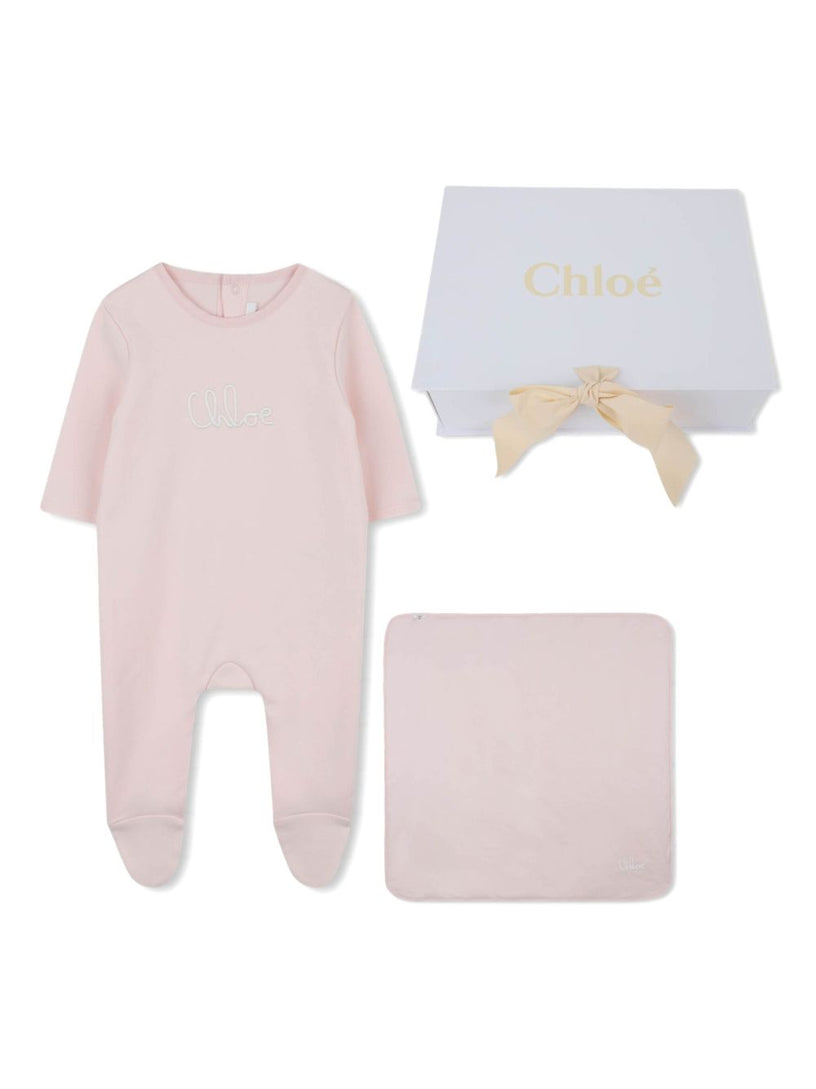 Logo-embroidered babygrow set