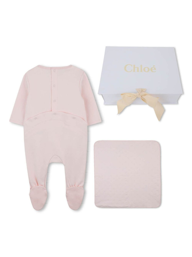 Logo-embroidered babygrow set