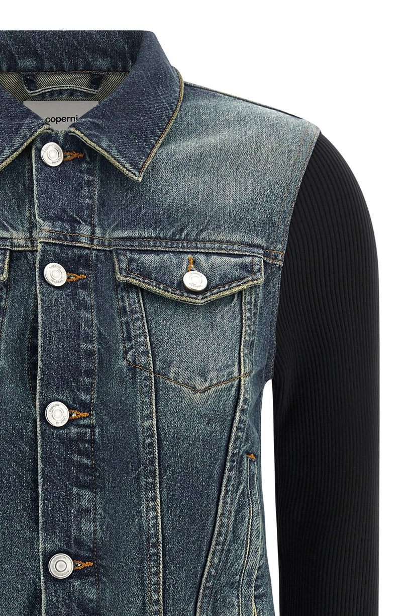 Hybrid ribbed denim jacket