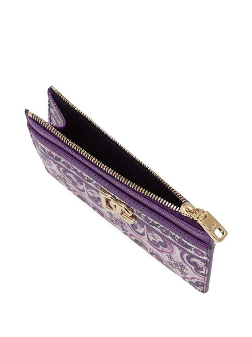 Majolica-print calfskin card holder