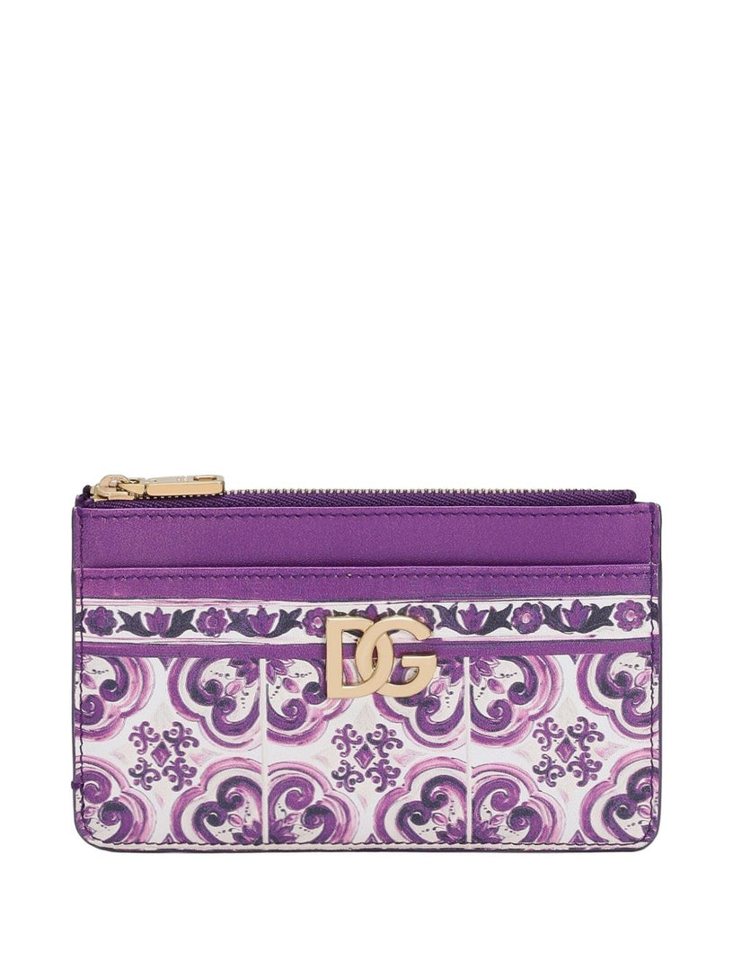 Majolica-print calfskin card holder