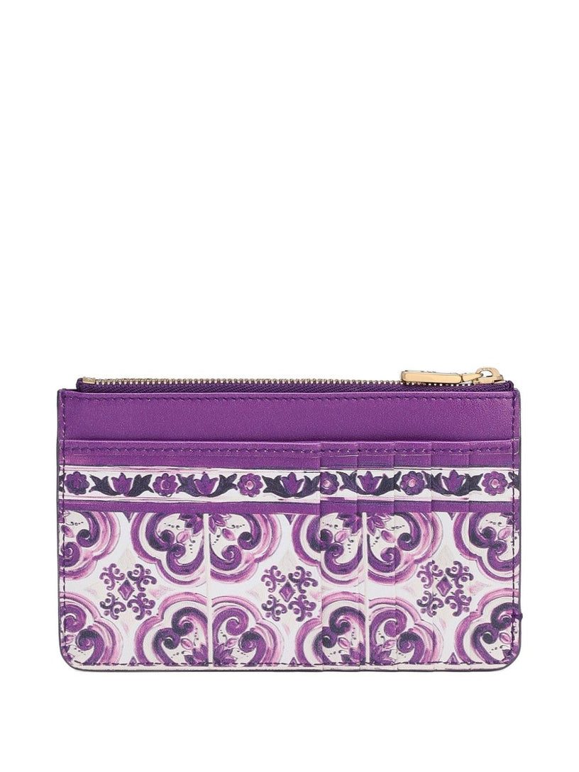 Majolica-print calfskin card holder