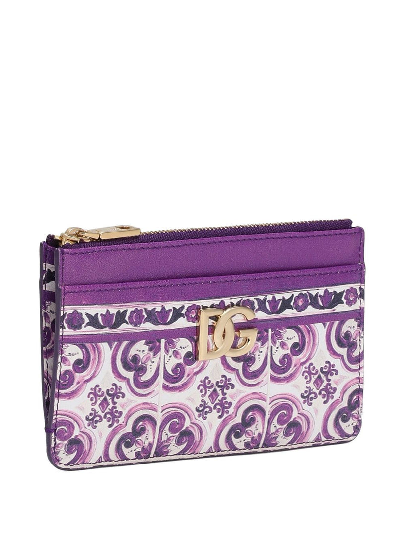 Majolica-print calfskin card holder