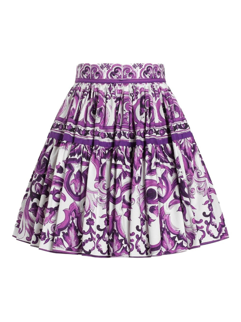 Majolica-print poplin short skirt