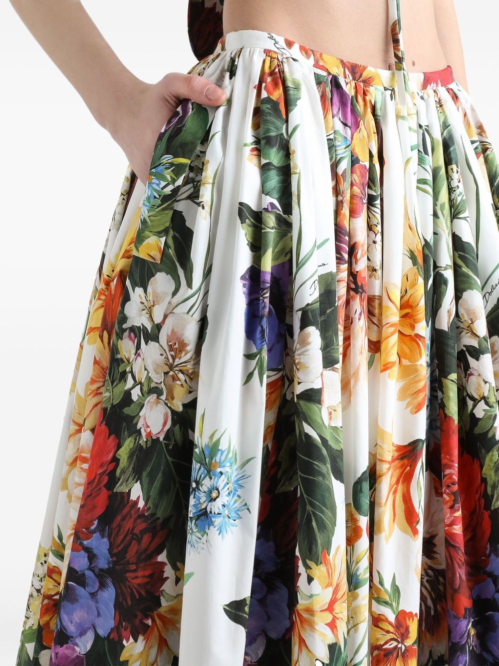 Flower-bouquet print midi skirt